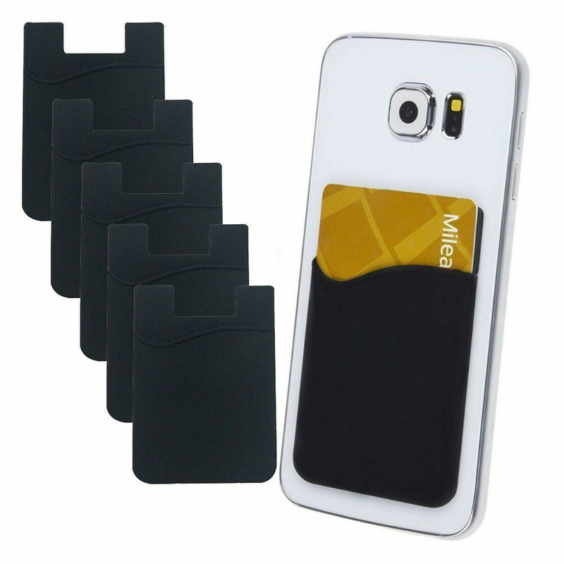 5PCS Silicone Credit Card Holder Cell Phone Wallet Pocket Sticker Adhesive Black