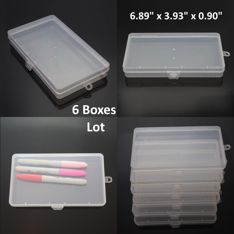 6PCS Clear Plastic Storage Container Box Hinged Lid DIY Arts Crafts Markers Pens gallery