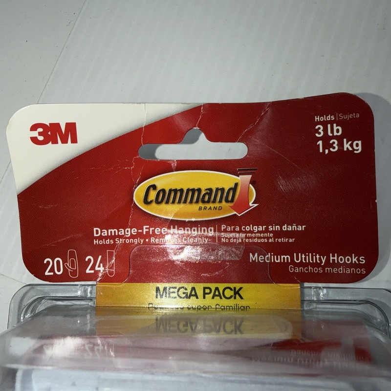 3M Command Hooks 3lb Capacity Plastic White Mega Pack 20 Hooks 24 Strips #470{6} gallery