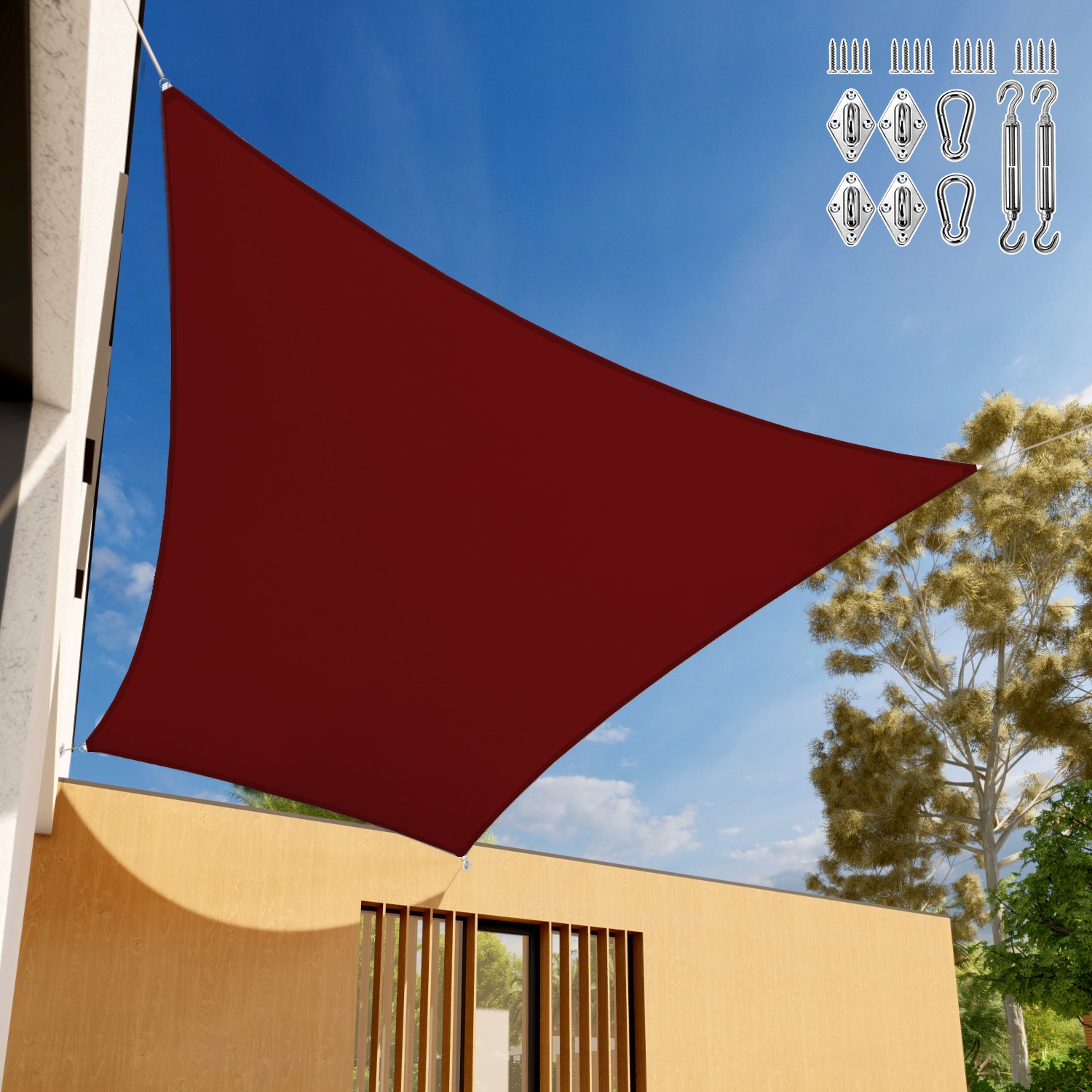 5-24ft Red Waterproof Sun Shade Sail Rectangle Shelter Cover w/6" Hardware Kits gallery