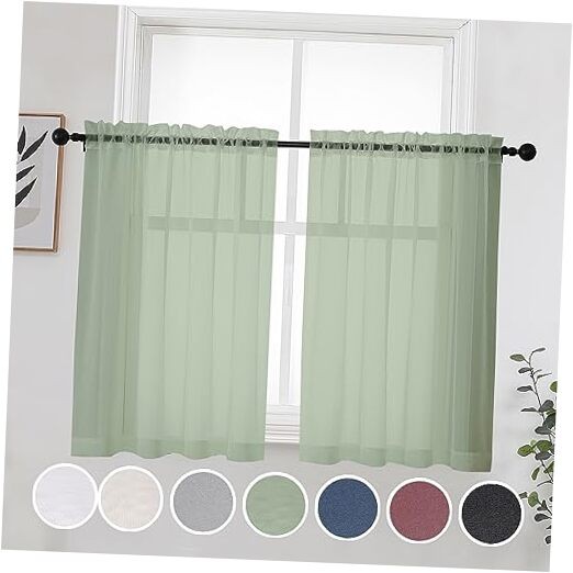Sheer Curtains 36 Inches 2 Panels Set - 42"W x 36"L (Pack of 2) Sage Green gallery