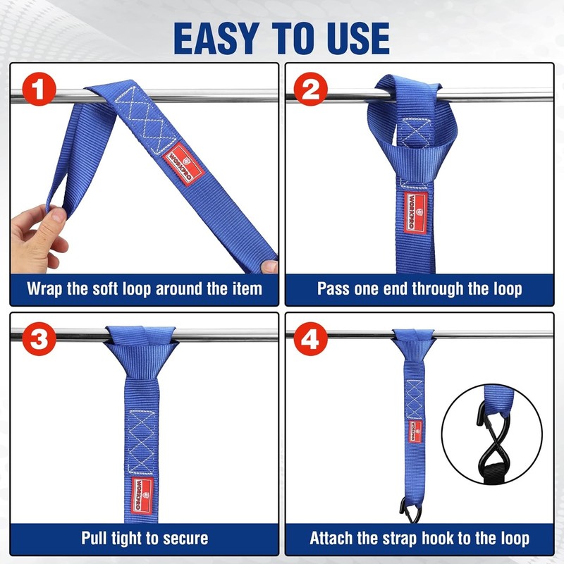 WORKPRO 6x Heavy Duty Soft Loop Tie Down Straps 1.6"x17" 5000lbs Break Strength gallery