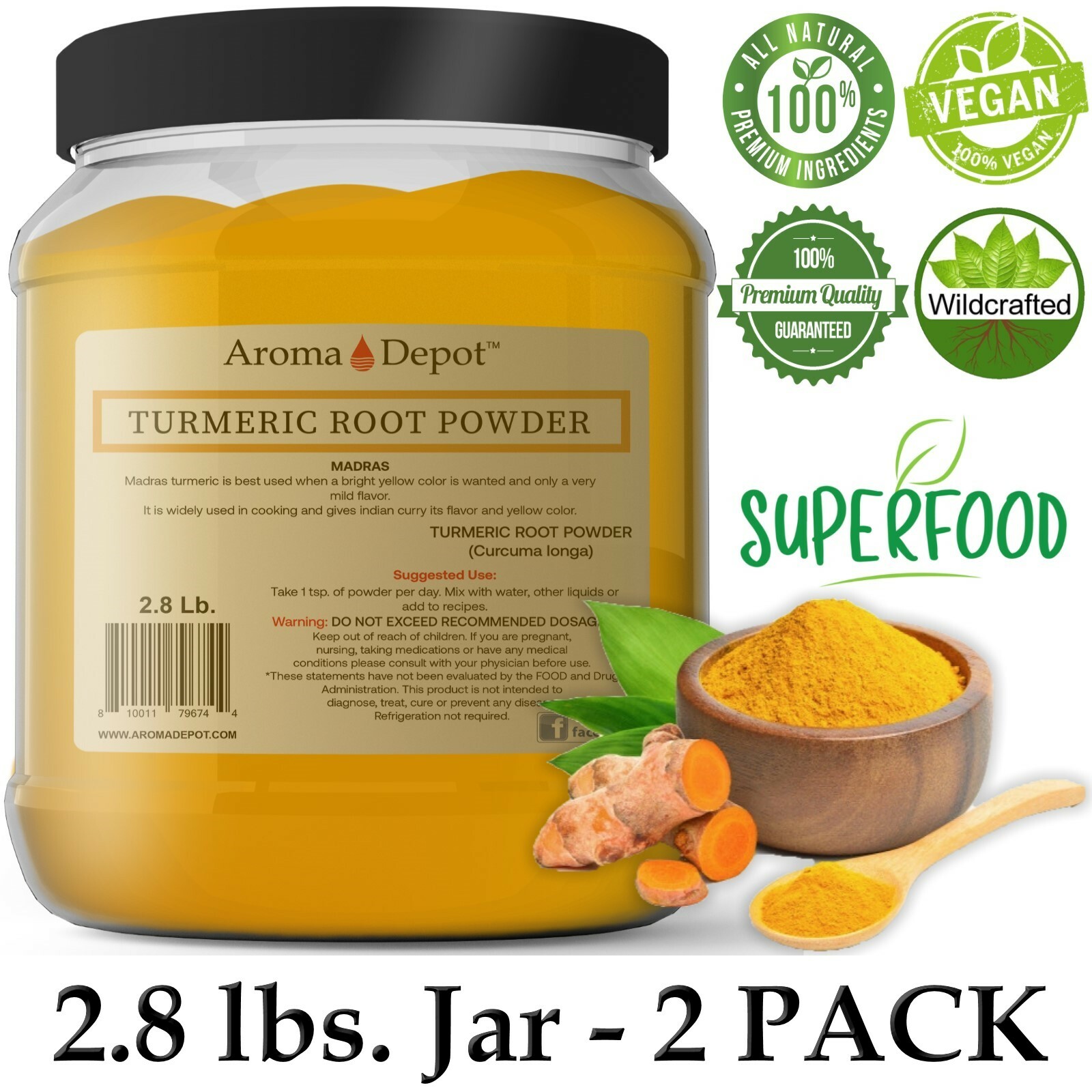 Turmeric Root Powder Curcumin 5 lbs. (x2 -2.5lbs) Yellow Curcuma longa Bulk JAR gallery