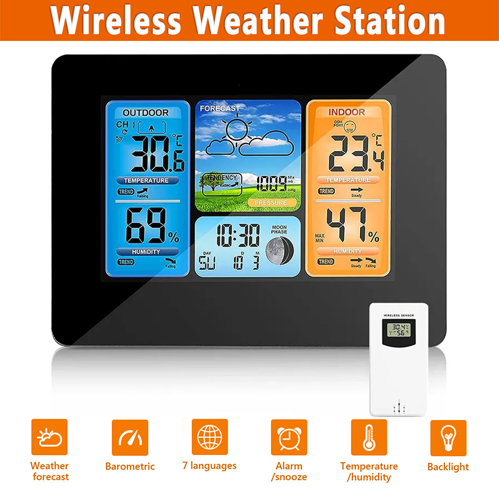 Wireless Indoor & Outdoor Weather Station Clock Calendar Digital LCD Thermometer gallery