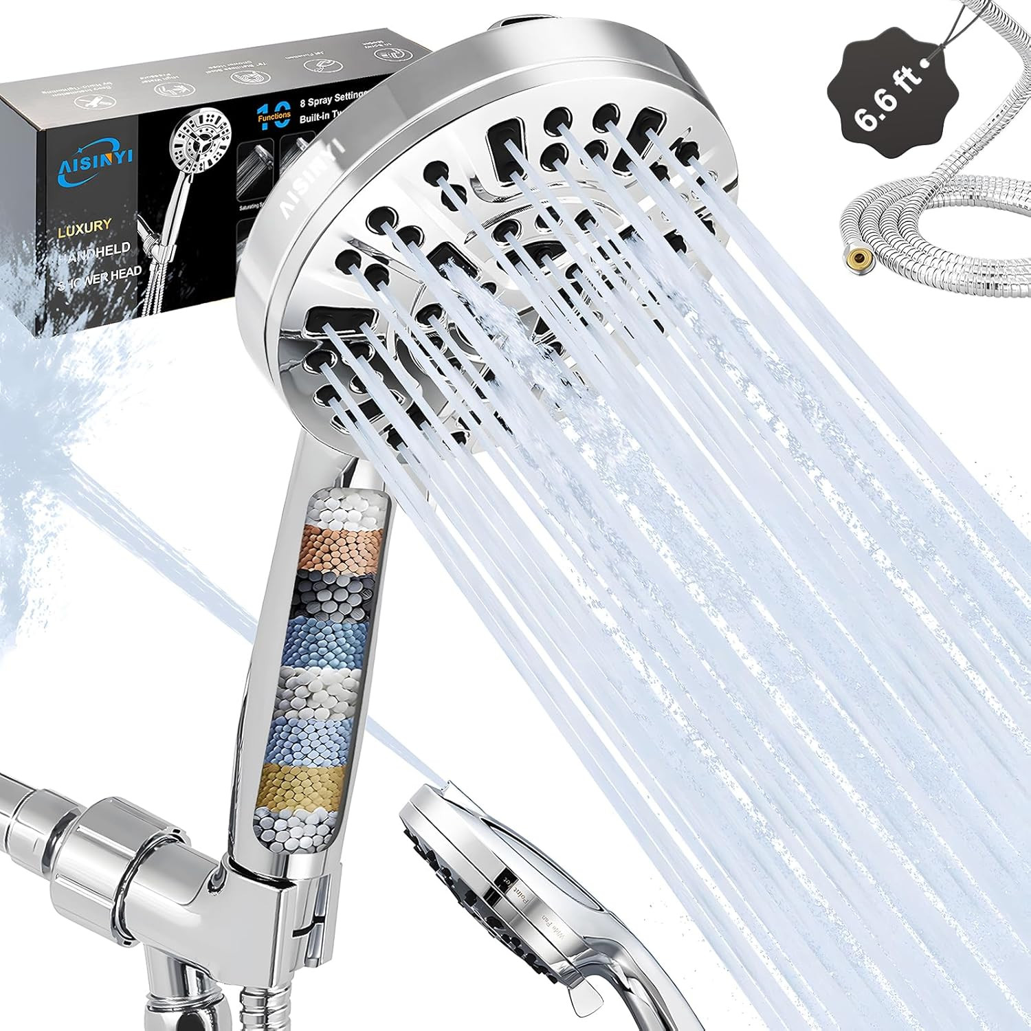 10 Sprays High Pressure Filtered Shower Head with Handheld, 5" Large Showerhead gallery