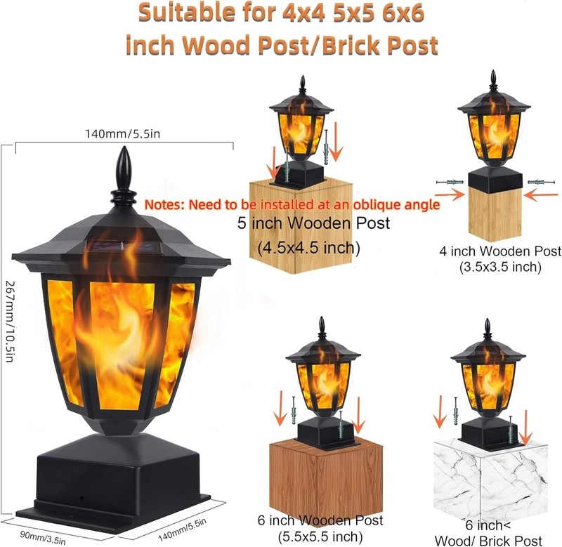 4 Pcs Outdoor Flame Light Solar Post Deck Fence Cap Waterproof Flickering Lights gallery