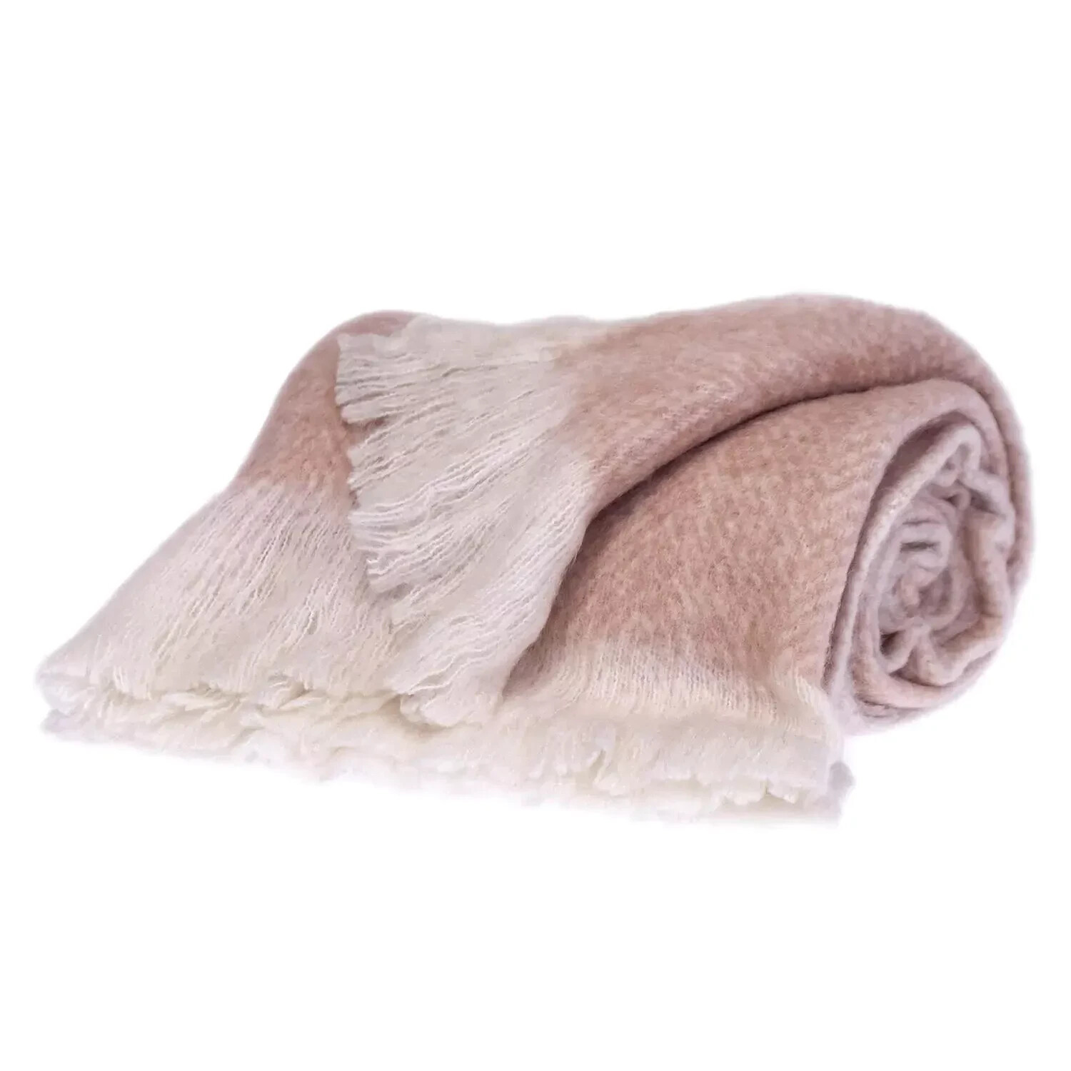 SUPREME SOFT PINK AND WHITE HERRINGBONE HANDLOOMED THROW BLANKET gallery