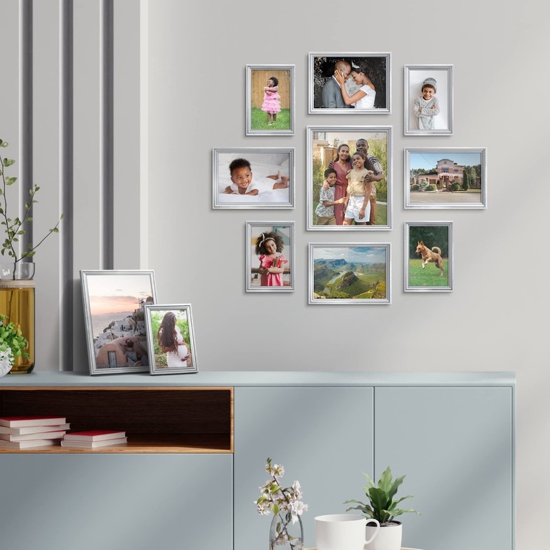 8x10 Silver Picture Frames - 6 Pack, Stylish Molding, Wall Mount/Tabletop Decor gallery