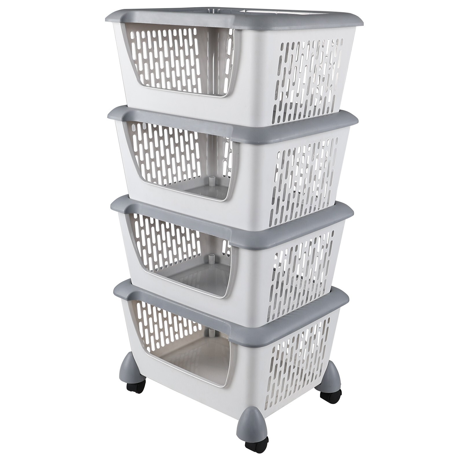 Idotry 4-Packs Plastic Stackable Storage Bins - Large Storage Basket with Wheels gallery