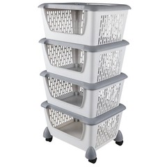 Idotry 4-Packs Plastic Stackable Storage Bins – Large Storage Basket with Wheels