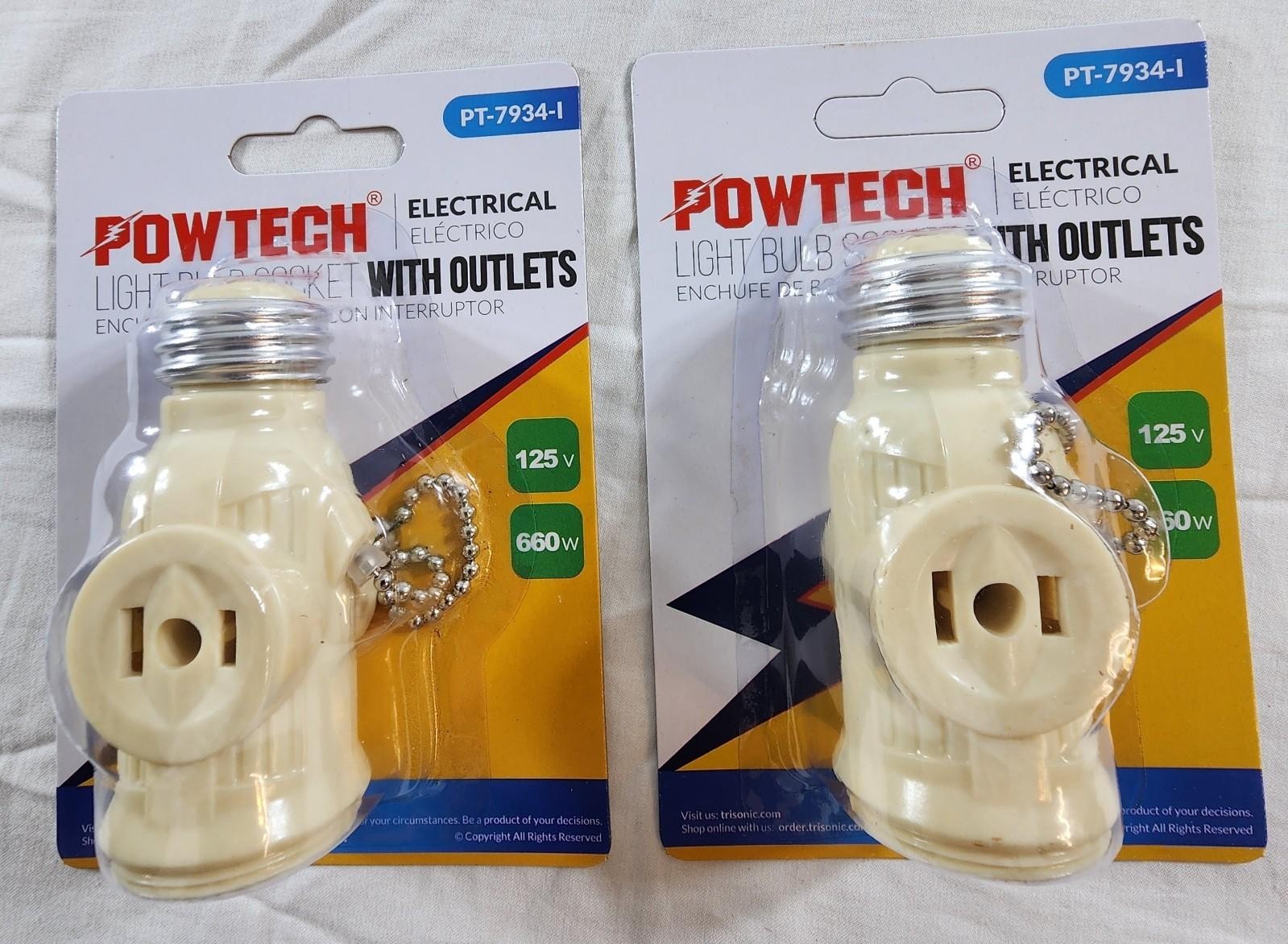 2 Pack Light Bulb Socket w Dual Outlet Adapter Pull Chain Switch 125V 660W gallery