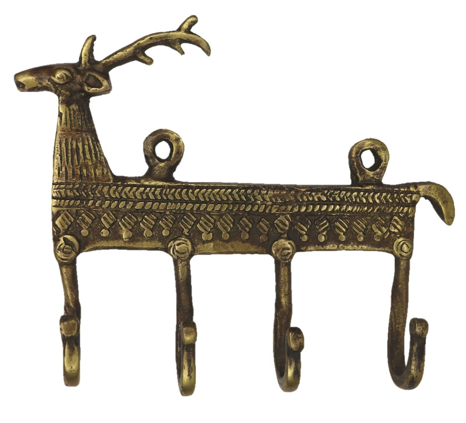 Deer Shape Antique Victorian Style Handmade Brass Cloth Key 4 Hook Wall Hanger gallery