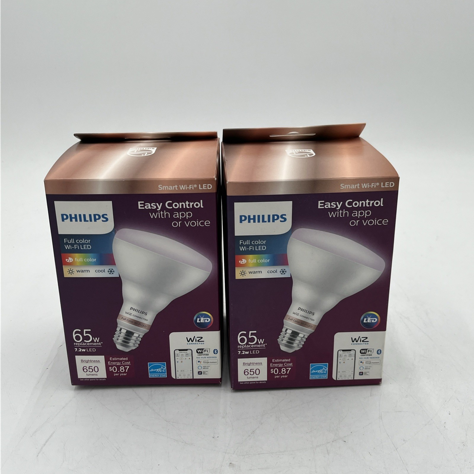 NEW!! 2-Pk Philips Smart 65W LED Wi-Fi Light Bulb - Equivalent Color - BR30 gallery