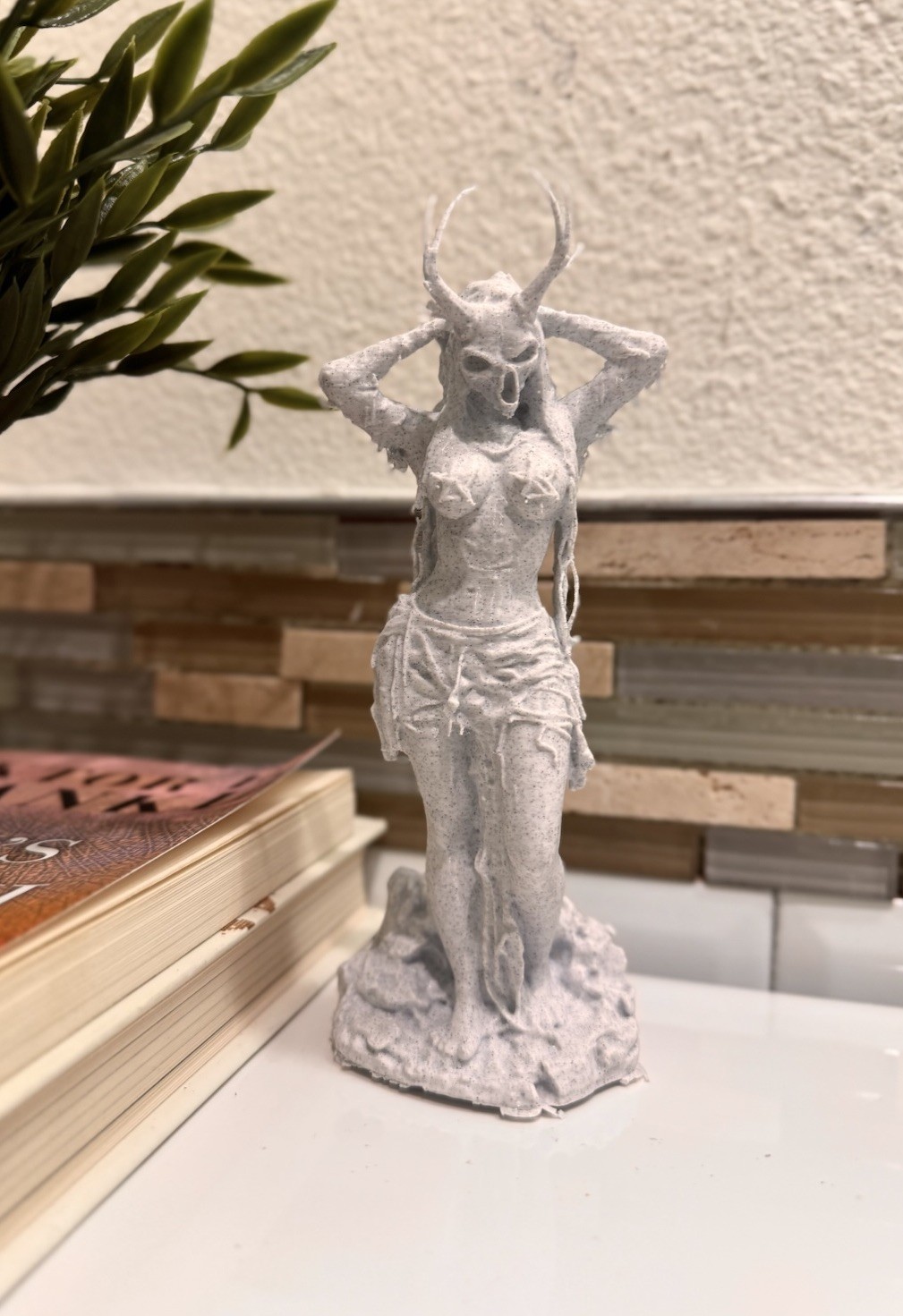 Gothic Horned Goddess 7” Statue Dark Fantasy Occult Decor Stone Style Figure gallery