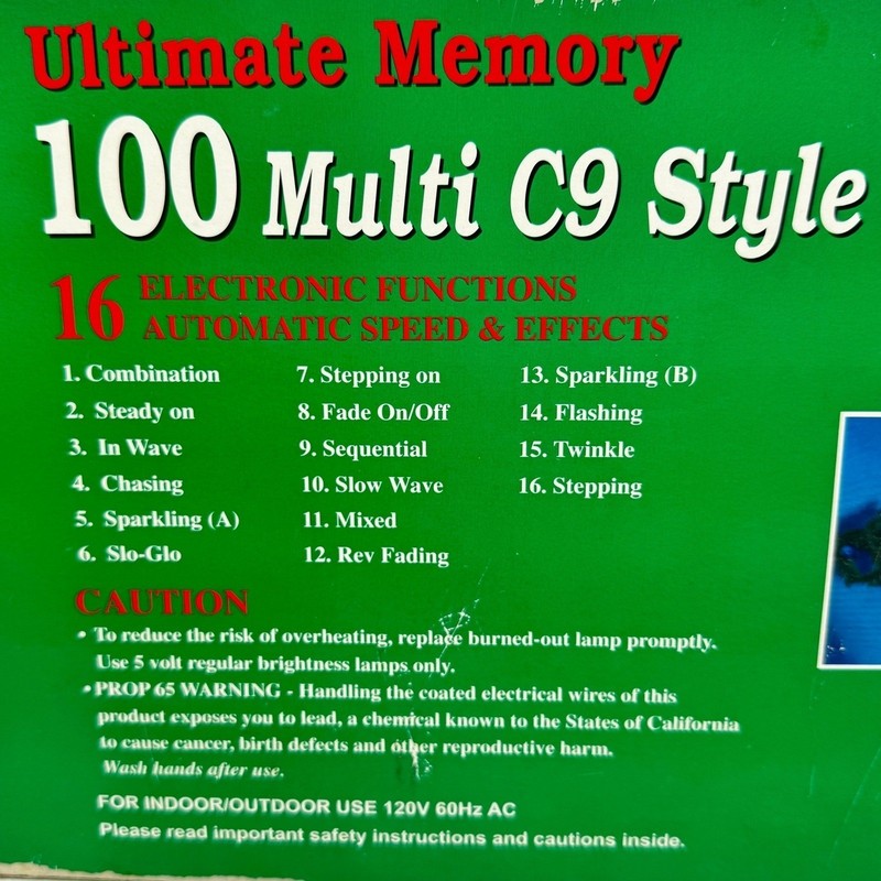 Ultimate Memory 100 Multi C9 Style Lights 16 Functions 44ft Christmas NOS New gallery