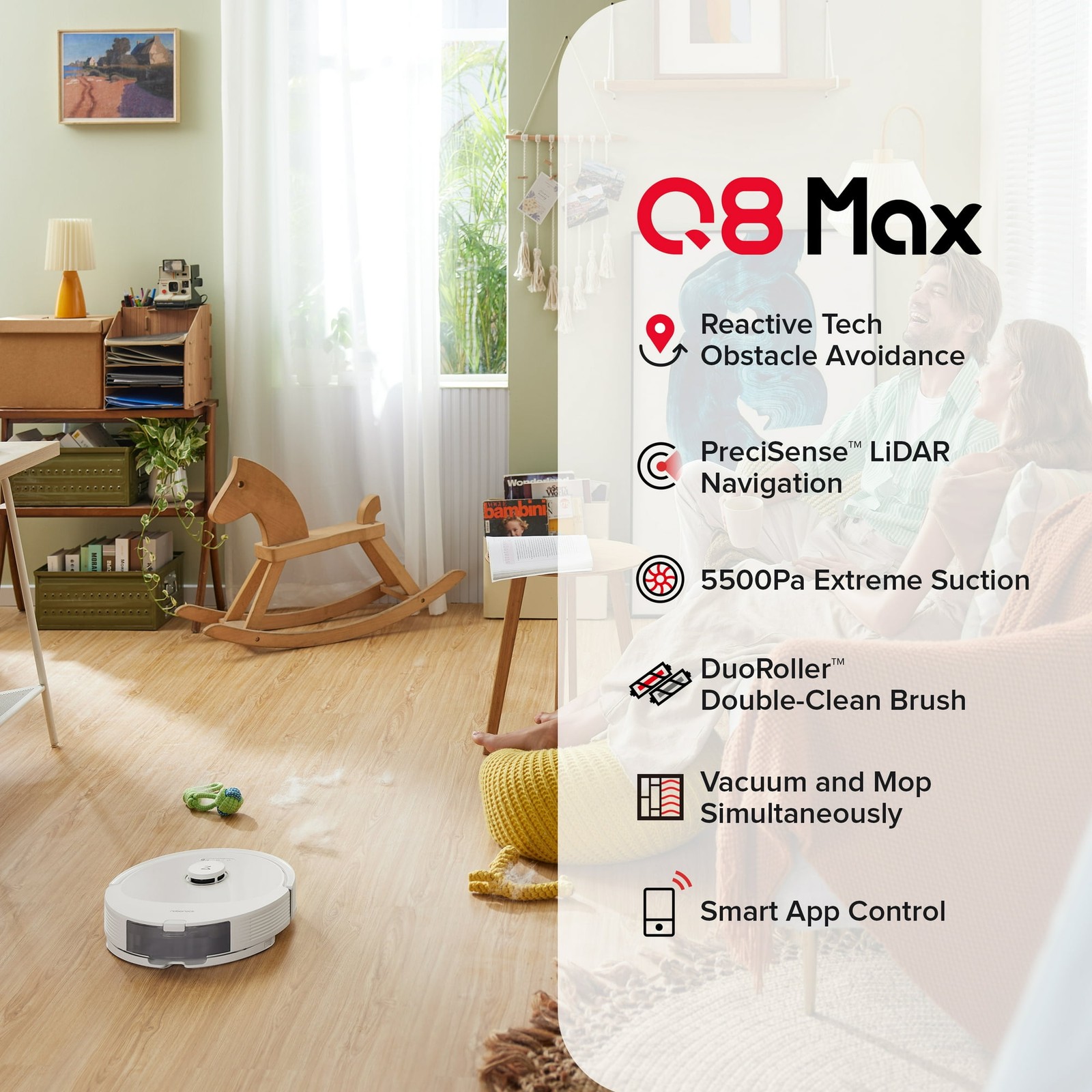 ROBOROCK Q8 MAX ROBOT VACUUM AND MOP WITH OBSTACLE AVOIDANCE, 5500PA - WHITE gallery