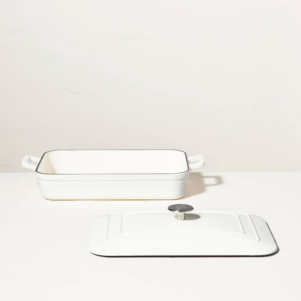 Enamel Coated Casserole/Bakeware Dish with Lid Cream - Hearth & Hand with gallery