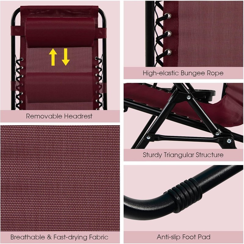 Zero Gravity Lounge Chairs, 160°Adjustable Folding Recliner w/Pillow and Cup ... gallery
