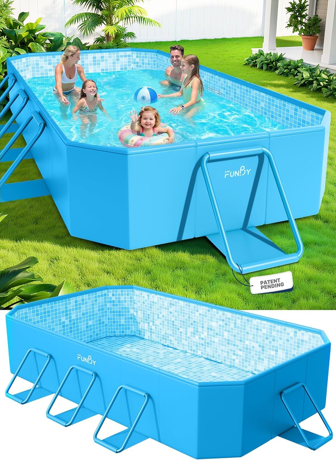 Foldable Pool, Large 108"x68"x20" Non-Inflatable, for Adults & Kids, Light Blue gallery