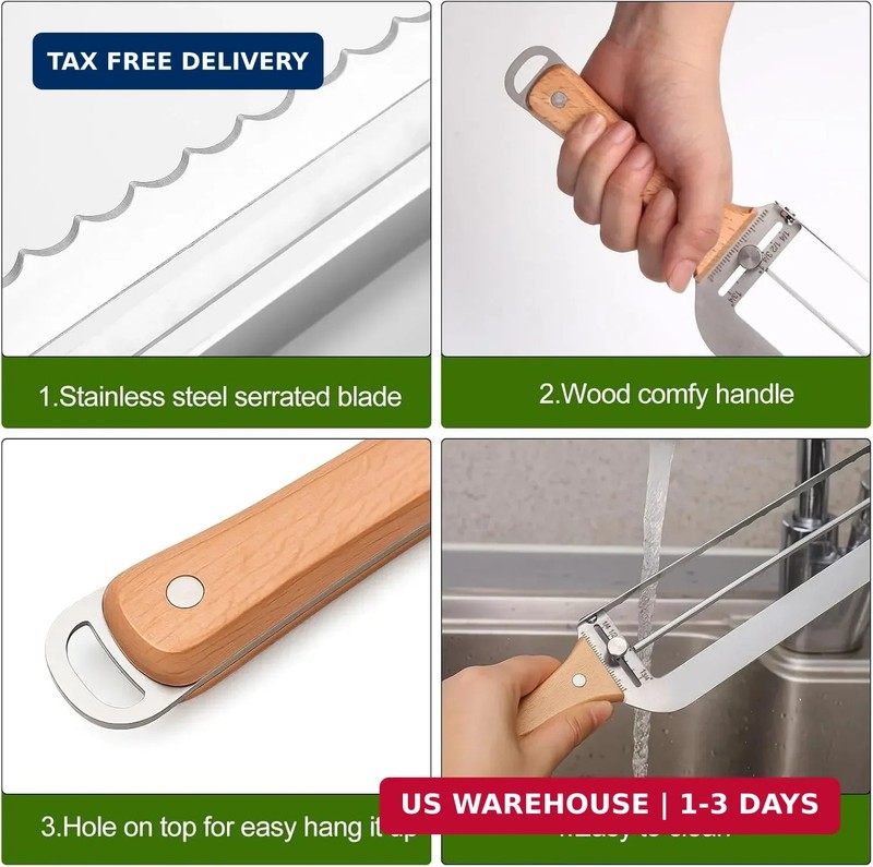 Adjustable Bread Slicer for Homemade Bread - Upgrade Manual Sourdough Bread Knif gallery