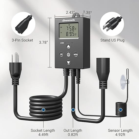 DEWENWILS Digital Temperature Controller Thermostat Outlet 14-140°F, 120V/10A/12 gallery
