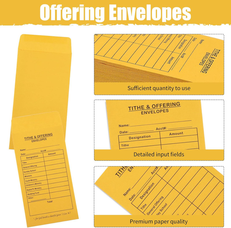 600 Pcs Church Offering Tithe Donation Envelopes 6.5 X 3.5 Inch Golden Paper Tit gallery