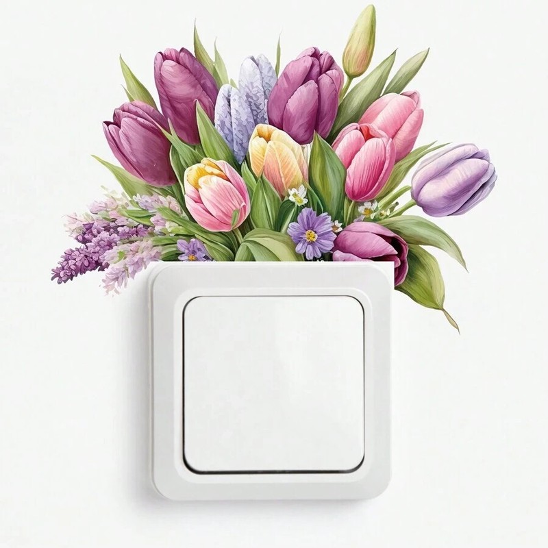 4 Pcs Wall Decals Creative Tulip Switch Removable Flower Switch Leaf Stickers gallery