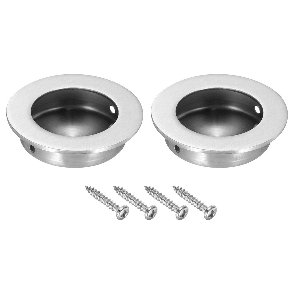 2Pcs Round Recessed Door Pulls 2" Dia Finger Pulls Cabinet Handles Silver