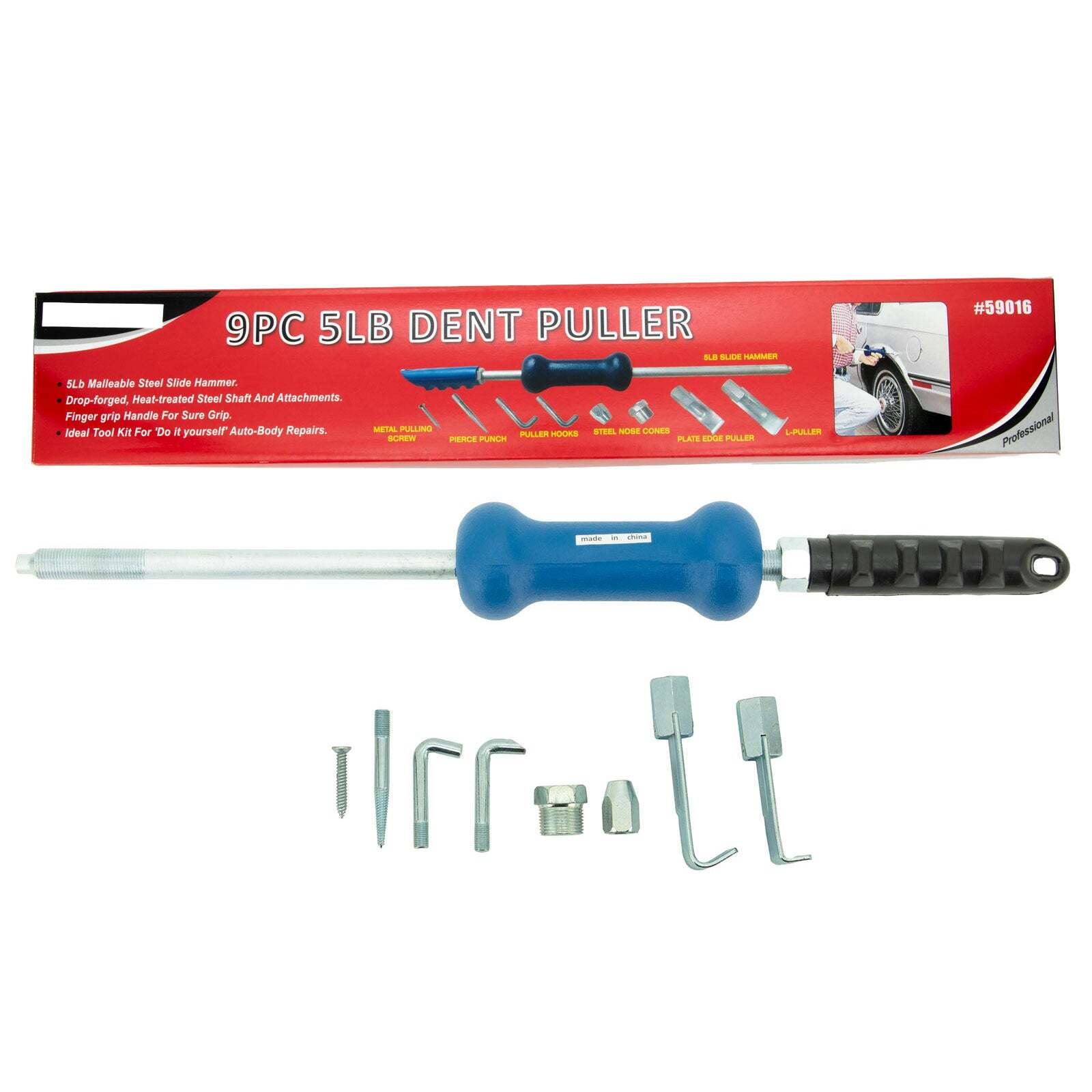 9pc Auto Body Dent Puller with 5lb Slide Hammer gallery