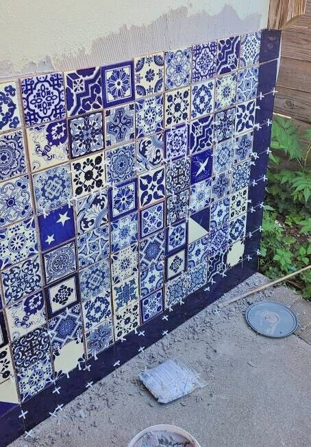 50 Assorted Off white / Cobalt blue 4x4 Tiles Handmade Hand Painted México #002 gallery