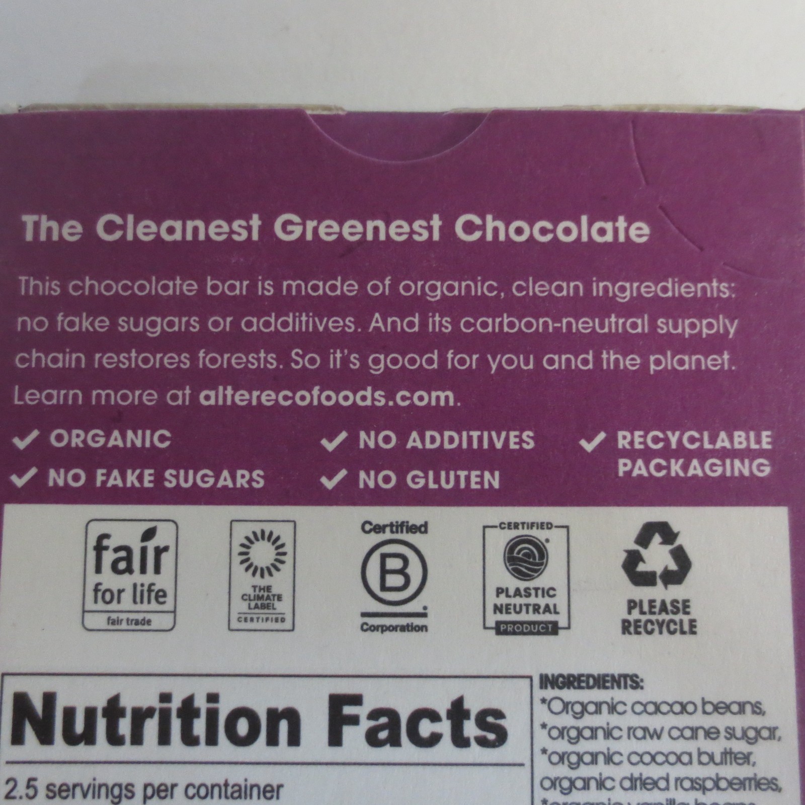 Alter Eco Dark Chocolate Bars 85% Pure Dark Cocoa, Raspberry Blackout - 12 bars gallery